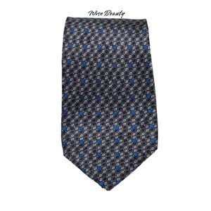 Crescenzo Collection Men’s 100% Silk Tie Designer Necktie Silver Gray Navy EUC